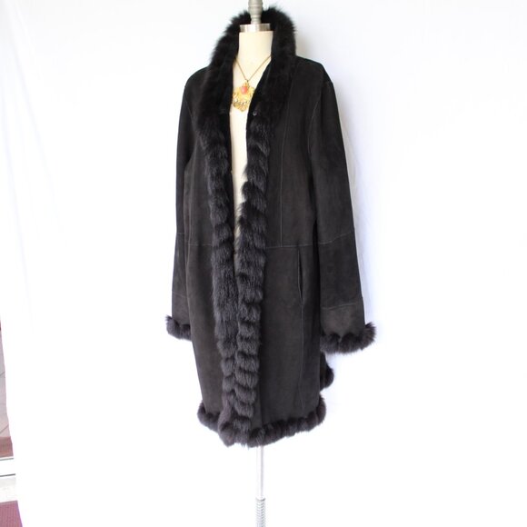 Stefania Sarle black Shearling fur lamb leather Toscana fur lamb Aspen coat XL - Picture 3 of 9